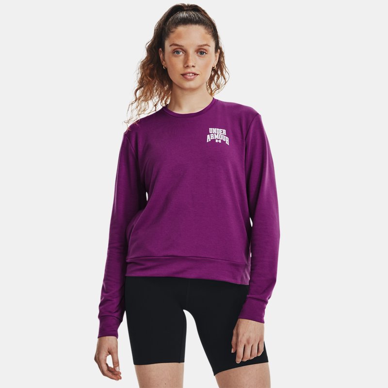 Damesshirt Under Armour Rival Terry Graphic Crew Mystic Magenta / Wit XS